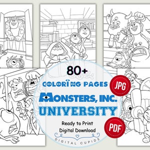 Monsters Inc. Coloring Pages JPG PDF | Mike Wazowski, Sulley Creative Kid Activity | Ready to Print A4 Size | Monsters Uni Drawing Sheets