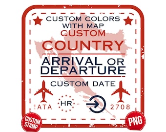 CUSTOM Personalised Passport Travel Stamp Sticker, Countries Travel Stamps Stickers, Digital PNG Visa Arrival Departure Clipart Design Image