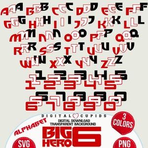 Big Hero Alphabet Schrift SVG PNG, Big Hero Buchstaben Zahlen, Baymax Clipart Printables Collection Party Decor, Geburtstag Cake Topper, Karteikarten