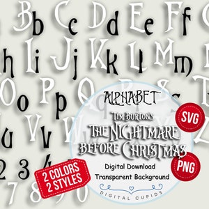 Nightmare Before Christmas Font Collection SVG PNG | Halloween Town Alphabet | Burton' Gothic Letters Numbers | Jack Skellington Style Print