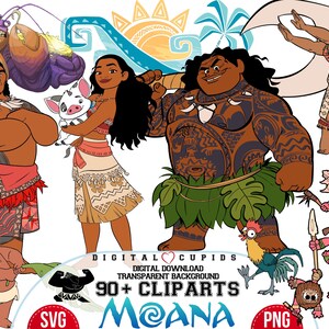 Moana Collection SVG PNG | Moana, Maui Theme Party, Birthday Decorations, Invitations, Stickers, Room Decor I Printable Moana SVG Kid Design