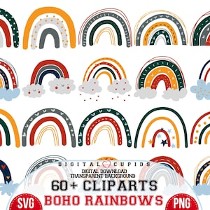 Boho Rainbow Collection SVG PNG I Boho Design Stickers Clipart I Layered Bohemian Rainbow I Printable  Digital Svg
