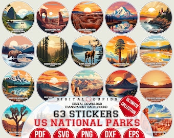 US National Parks Stickers: Travel Art, Clipart Collection (Digital Download)