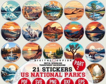 Parcs nationaux des États-Unis : partie 2 | Collection Eps PNG Pdf Dxf | Destination de voyage | Tourisme Art Design | Clipart imprimable I Stickers muraux
