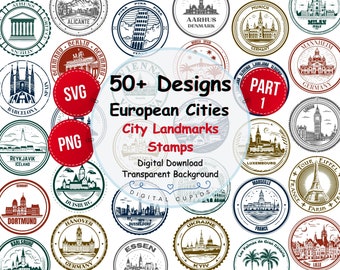 City Landmarks Timbres SVG PNG Collection I Timbres de voyage I City Landmark Art I Clipart SVG sublimation I T-shirt, Stickers, Tumblers Design