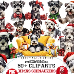 Christmas Schnauzer Dog PNG Clipart Collection 300 DPI I Miniature Schnauzer Stickers I Puppy Decals I Pet Lovers & Owners Gift Decor