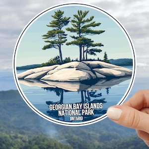 Gedrukte sticker Georgian Bay Islands National Park, sticker Ontario Wilderness, Canadian Adventure Hiking Camping, Outdoor Gear, Wildlife Road