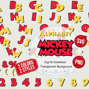Mickey Mouse Alphabet SVG PNG | Kids' Style Font - Invitations, Birthday Decor | Mini Mouse Letters & Numbers | Printable Design Elements