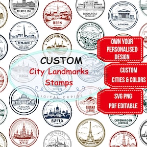 City Landmarks Stamps Commercial Use I Travel Stamps SVG, PNG, PDF Editable I Clipart Collection I Personalised Custom Cities & Colors