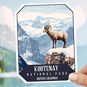 Adesivo do Parque Nacional Kootenay, British Columbia Canadá Wilderness, Canadá ADESIVO IMPRESSO Adesivo de viagem, acampamento, caminhada, adesivo de vida selvagem