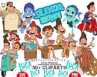 Luca Movie Cliparts: Party Decor, Cake Topper (SVG, PNG)