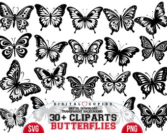 Black Butterfly Clipart Collection: Elegant SVG PNG Art (Digital Download)