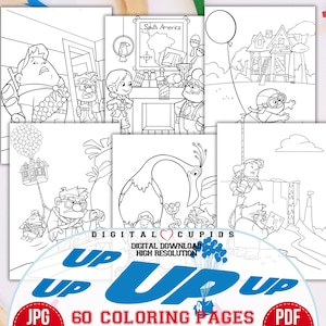 Kolorowanki z filmami Up JPG i PDF | Ilustracje Up | Kreatywna aktywność dla dzieci | Gotowe do druku - Rozmiar A4 | Arkusze do rysowania z motywem filmowym Up