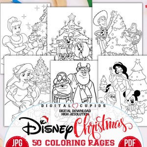 Páginas para colorear navideñas JPG PDF I Actividades festivas de invierno para imprimir I Idea de regalo de Navidad I Frozen, Princesas, Mickey Mouse y más