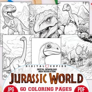 Jurassic World Dinosaur Coloring Book PDF e JPG / Bambini TRex Dinosaurs Coloring Pages / Attività creative di disegno divertenti / Formato A4 stampabile