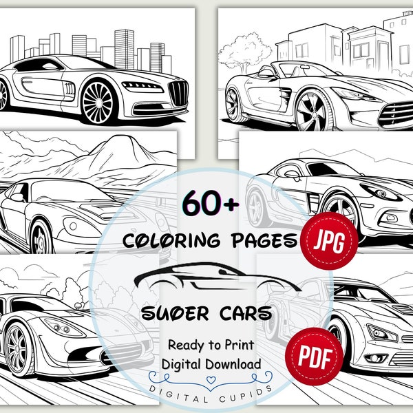 Supercars Coloring Book | Kids Luxury Car Download I Printable Supercars A4 Coloring Sheets | Boys’ Coloring Activity I Birthday Party Gift