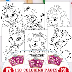 Palace Pets Disegni da colorare PDF e JPG / Libro da colorare per bambini / Princess Pets Fun / Formato A4 stampabile / Fogli da disegno Princess Attività per bambini