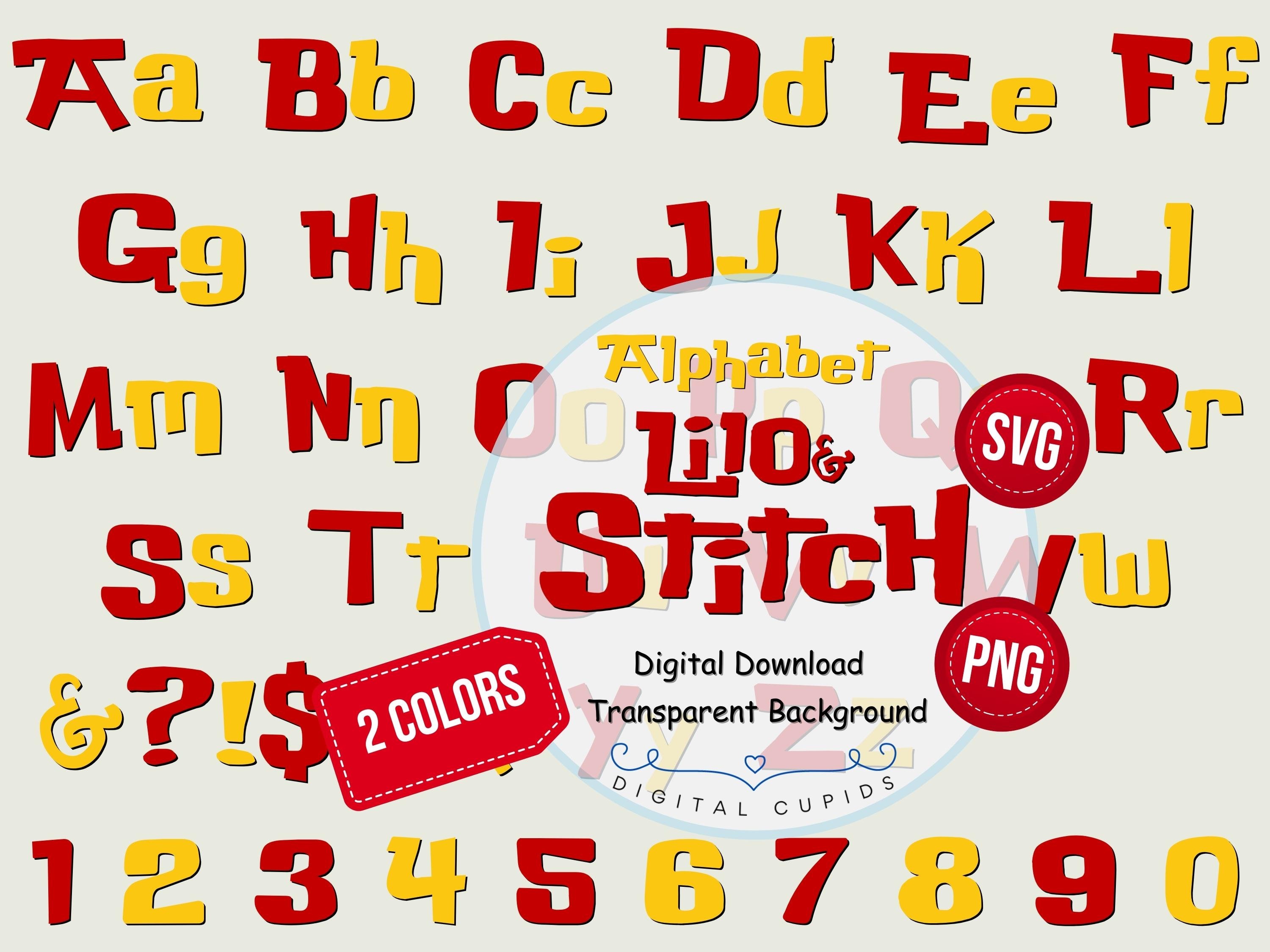 Lilo & Stitch Alphabet Font SVG PNG | Lilo Stitch Letters, Numbers | Kid's Font Clipart Printable | Invitations, Birthday Decor, Kid's Party