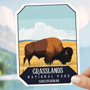 Parque Nacional de Grasslands - Saskatchewan, Canadá | Adesivo de viagem impresso, adesivo de acampamento, adesivo de Grasslands, lembrança de viagem de carro no Canadá