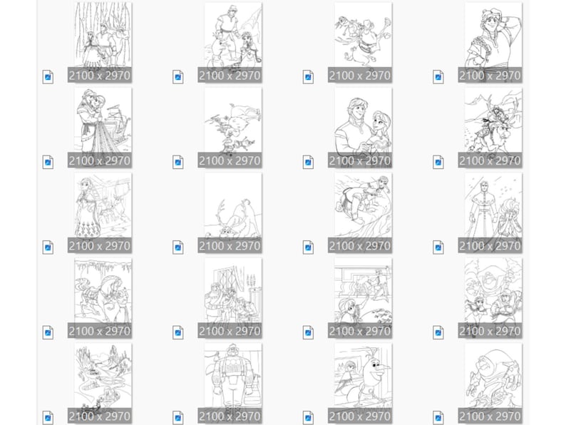 Pu&ograve; includere: Un set di 16 pagine da colorare in bianco e nero con personaggi del film d'animazione Frozen. Le pagine raffigurano scene del film, tra cui Elsa, Anna, Kristoff, Olaf e Sven.