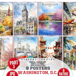 ワシントン D.C. 水彩 JPG パート 3 ポスター セット I 即時ダウンロード I 多目的サイズ I 都市のランドマーク I 簡単に印刷 I 旅行好きへのギフト