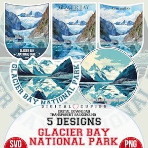 Parc national de Glacier Bay PNG Collection d'autocollants I Ensemble d'autocollants de voyage Glacier Bay SVG, Pack Collection voyageur Glacier Bay États-Unis png