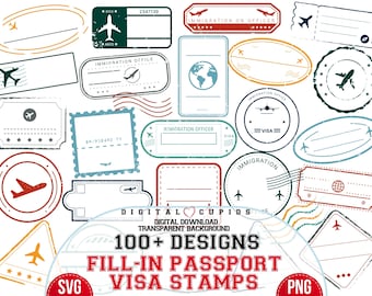 Passport Visa Stamps: Fill-In Travel Stickers, SVG PNG (Digital Download)