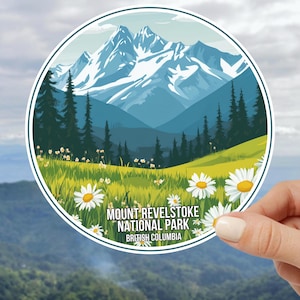Naklejka na Park Narodowy Mount Revelstoke – Kanada, naklejka podróżna, scena kajakowa w Kolumbii Brytyjskiej, wodoodporny winyl na laptopa, koszulka na butelkę