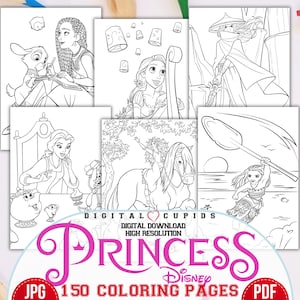 Prinzessin Kinder Kinder Malseiten, Prinzessinnen Cartoon Cliparts Malbuch, Prinzessinnen druckbare Seiten Kinder Aktivitäten PDF