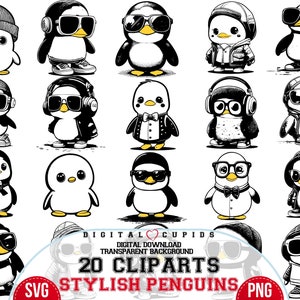 Coole stilvolle Pinguine Clipart Sammlung SVG PNG I Pinguin Aufkleber I Tshirt Design I Wandkunst I Druckbare Aufkleber I Tieraufkleber I Dekor