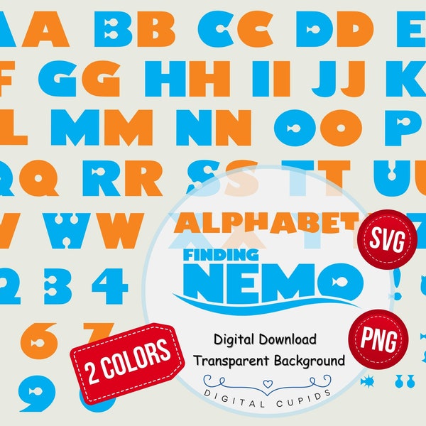 Finding Nemo Alphabet Font SVG PNG | Nemo-Themed Letters, Numbers | Finding Dory Font Clipart Printable | Nemo Birthday Decor, Kids Parties