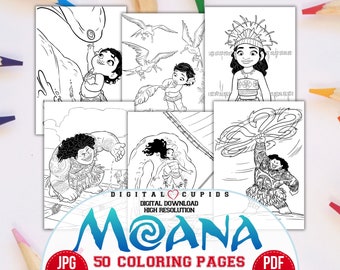 Libro da colorare di Moana: 51 pagine di cartoni animati di principesse (PDF e JPG)