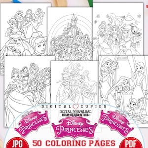 Principesse Bambini Bambini Pagine Da Colorare, Tutte Le Principesse Cartoni Animati Clipart Libro Da Colorare, Principesse Pagine Da Colorare Stampabili Attività Per Bambini PDF