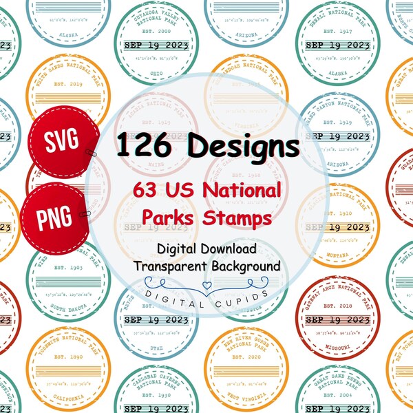 US National Parks SVG & PNG | Travel Stamp Clipart | Passport Stickers | American Iconic Places Printable Art | Tourism Design Collection