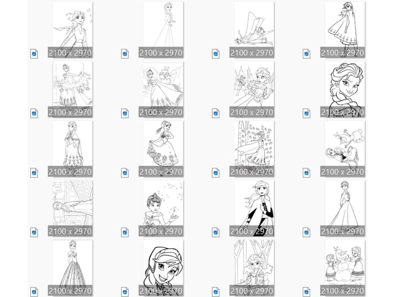 Pu&ograve; includere: Una raccolta di pagine da colorare in bianco e nero con varie scene del film d'animazione Frozen. Le pagine includono immagini di Elsa, Anna, Olaf e altri personaggi del film.