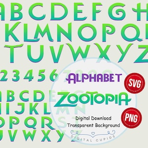 Zootopia Alphabet Font SVG PNG | Zootropolis Letters, Numbers | Movie-Themed Gradient Font Clipart Printables | Zoomania Birthday Decor