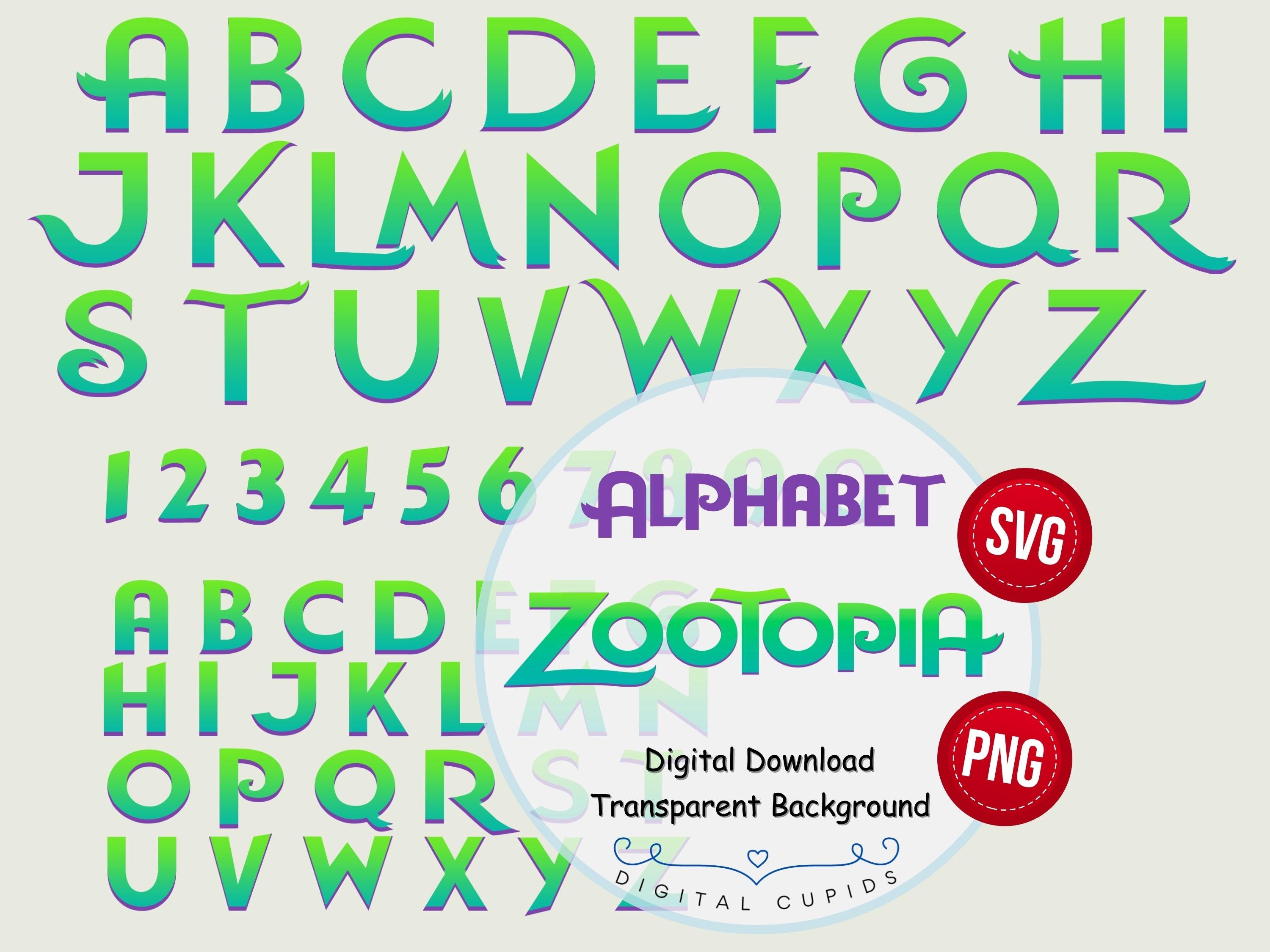 Zootopia Alphabet Font SVG PNG | Zootropolis Letters, Numbers | Movie-Themed Gradient Font Clipart Printables | Zoomania Birthday Decor