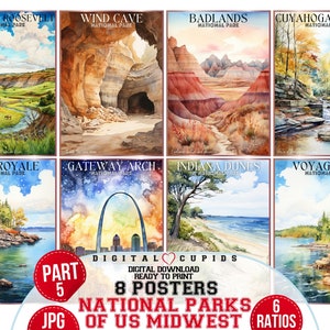Midwest US National Parks Aquarell Poster JPG I Reiseliebhaber Geschenk zum ausdrucken I US Tourismus Wohnkultur Wandkunst I Naturinspirierte Drucke