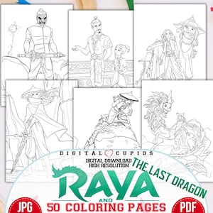 Raya en de laatste draak kleurplaten prinses Raya cartoon clipart kleurboek kleurboek Sisu, Tuk Tuk, afdrukbare pagina's, verjaardag kinderactiviteit
