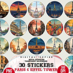 Stickers Paris et Tour Eiffel PNG Collection I Paris Love Iconic Places I Paris France Stickers monument, cadeau de voyage, impression clipart numérique