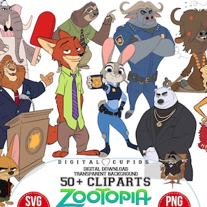Zootopia SVG PNG Clipart Collection | Zootropolis Kids Party, Birthday Decor, Cake Topper I Judy Hopps, Nick Wilde | Movie Art Printable
