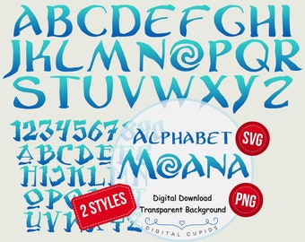 Moana Alphabet Font Collection SVG PNG | Vaiana Movie-inspired Letters, Numbers | Gradient Font Clipart Printables | Creative Typography SVG