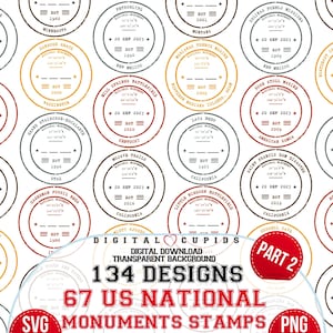 米国国定記念物切手 SVG および PNG: パート 2 | 旅行切手クリップアート | パスポートステッカー | アメリカの象徴的な場所の印刷可能なアート | 観光