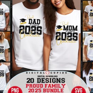 Ensemble PNG SVG Diplôme 2025 | Designs de chemises familiales fières | Promotion 2025 en téléchargement numérique pour sublimation et cadeaux DIY | Clipart de remise des diplômes