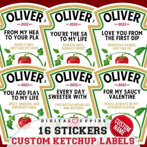 Etichetta adesiva personalizzata per bottiglia di ketchup di pomodoro, adesivo personalizzato con logo di salsa di pomodoro, pacchetto di adesivi in vinile personalizzati per San Valentino