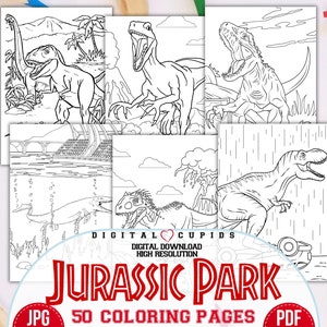 Jurassic Park Dinosaurier Malbuch PDF & JPG | TRex Dinosaurier Malvorlagen für Kinder | Kreative Spaß Zeichnung Aktivitäten | Druckbare Größe A4