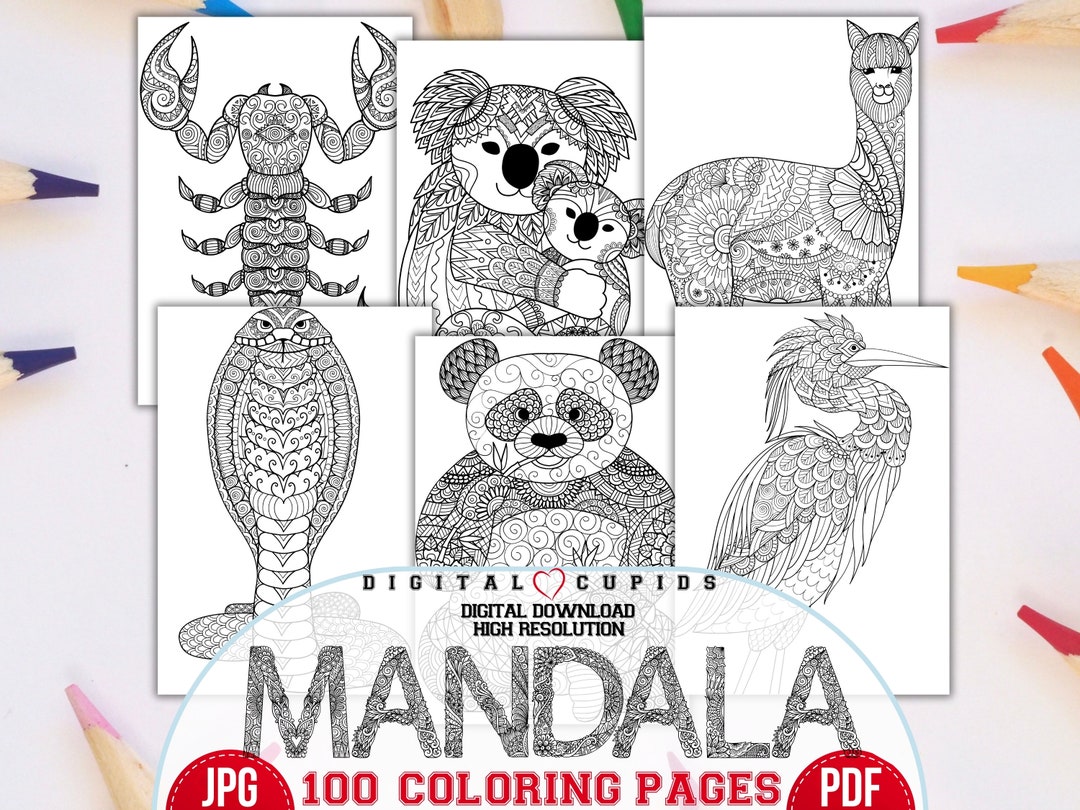 Mandala Animals Adult and Kids Coloring Pages, Mandala Cartoon Cliparts ...