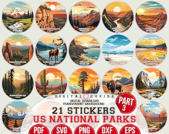 US National Parks: Part 3 | SVG PNG Pdf Eps Dxf Stickers Collection | American Travel Destination Designs | Tourism | Clipart Printable Svg