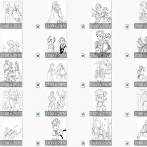 Pu&ograve; includere: Un set di 16 pagine da colorare in bianco e nero con personaggi del film d'animazione Frozen. Le pagine raffigurano varie scene del film, tra cui Elsa e Anna, Kristoff, Olaf e Sven.