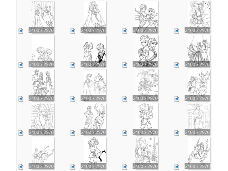 Pu&ograve; includere: Un set di 16 pagine da colorare in bianco e nero con personaggi del film d'animazione Frozen. Le pagine raffigurano varie scene del film, tra cui Elsa e Anna, Kristoff, Olaf e Sven.